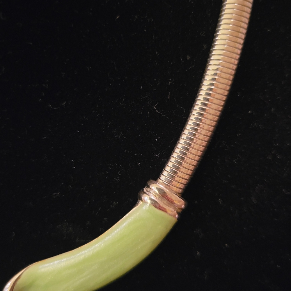 Vintage 80's Silver Toned & Green Enameled Collar Necklace - Picture 5 of 5